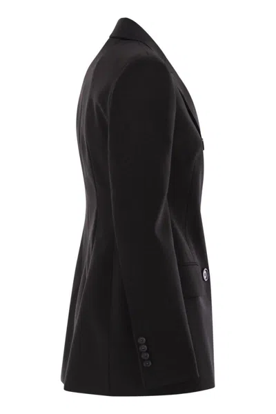 Sportmax Black Slim Double-breasted Jacket Wth Rhinestone Detail In Stretch Polyamide Woman In Black