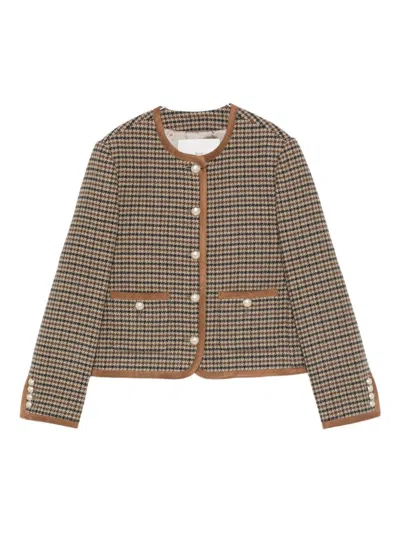 Dunst Beige Jacket With Button Closure And Front Pockets In Tweed Woman In Brown