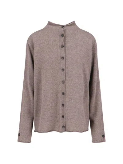 Lisa Yang Button-up Brown Sweater With Fine Knit Texture In Brown