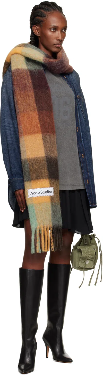 Acne Studios Women Multicolor Scarf With Check Motif And Logo Patch In Alpaca And Wool Blend Woman In Multi