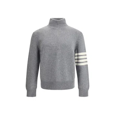 Thom Browne Elegant Sweater With Half-zip Detail On The Neck In Gray