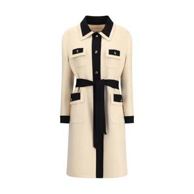 Valentino Ivory Black Single-breasted Coat In Nude