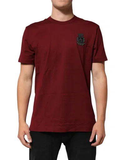 Dolce & Gabbana Bordeaux Red Cotton Crest Logo Patch T-shirt In Burgundy