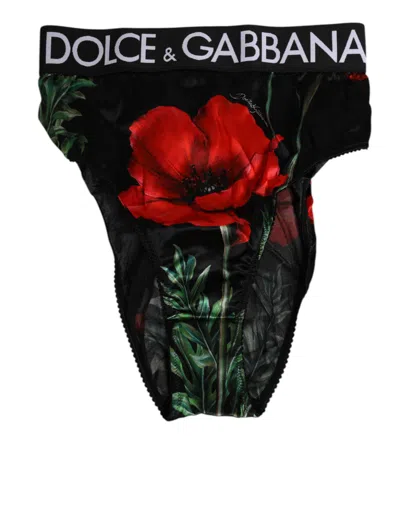 Dolce & Gabbana Black Floral Print High Waist Sheer Mesh Underwear In Black