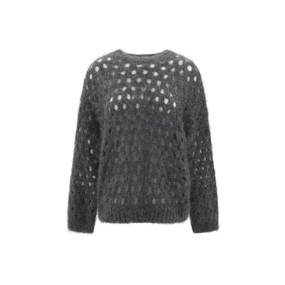 Brunello Cucinelli Women Perforated Sequins Sweater In Gray