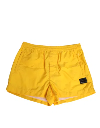 Dolce & Gabbana Yellow Nylon Logo Plaque Boxer Shorts Swimwear In Yellow