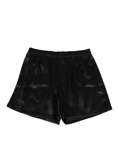 Dolce & Gabbana Black Satin Silk Elastic Men Boxer Short Swimwear In Black