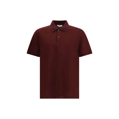 Alexander Mcqueen Men Polo Shirt With Logo On The Collar In Burgundy