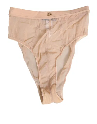 Dolce & Gabbana Beige Sheer Mesh High Waist Briefs Underwear