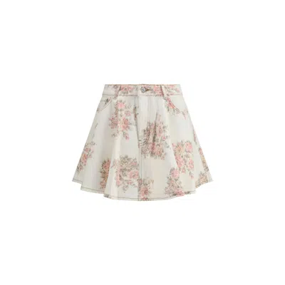 Ganni Women Floral Print Denim Miniskirt In White