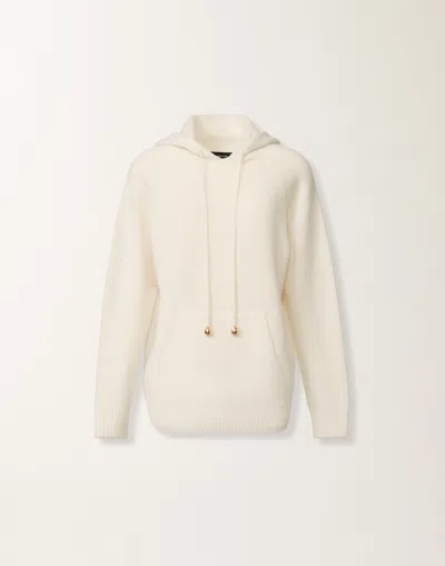 Fabiana Filippi White Hoodie With Drawstring Hood In Wool Blend Woman In White
