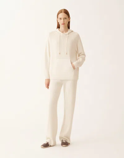 Fabiana Filippi White Hoodie With Drawstring Hood In Wool Blend Woman In White