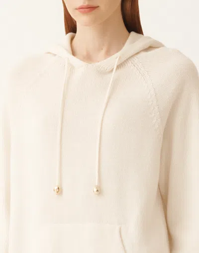 Fabiana Filippi White Hoodie With Drawstring Hood In Wool Blend Woman In White