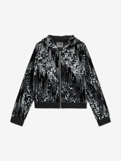 Guess Girls Sequin Velvet Zip Up Top In Black