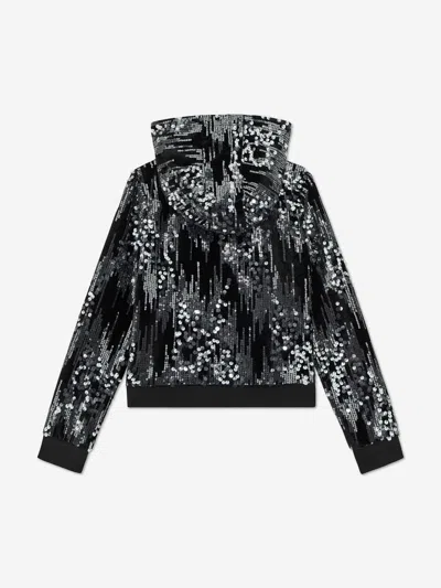 Guess Girls Sequin Velvet Zip Up Top In Black