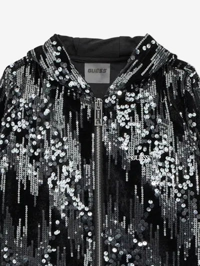 Guess Girls Sequin Velvet Zip Up Top In Black