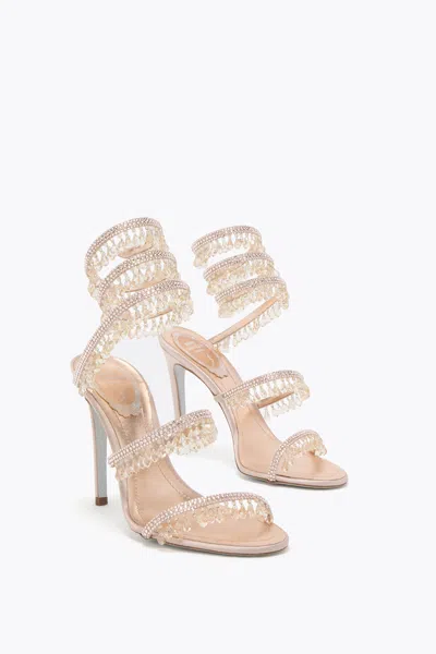 René Caovilla Rene Caovilla Womens Beige Chandelier 105 Crystal-embellished Leather Heeled Courts