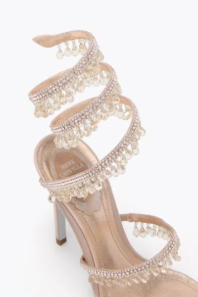 René Caovilla Rene Caovilla Womens Beige Chandelier 105 Crystal-embellished Leather Heeled Courts