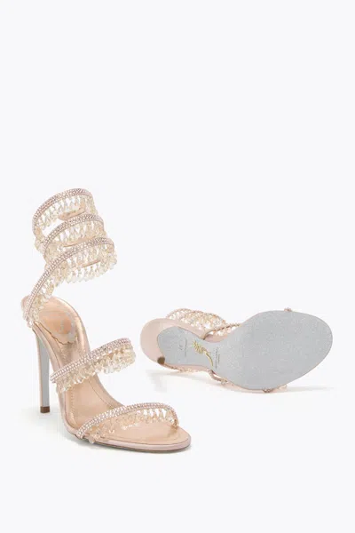 René Caovilla Rene Caovilla Womens Beige Chandelier 105 Crystal-embellished Leather Heeled Courts