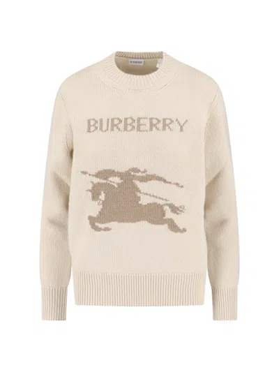 Burberry Wool-cashmere Blend Sweater With Contrasting Graphic In Gray