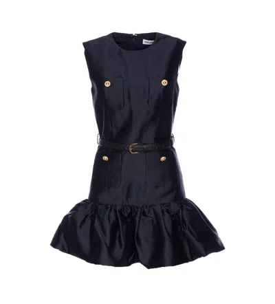 Self-portrait Taffeta Mini Dress With Puffed Skirt In Blue