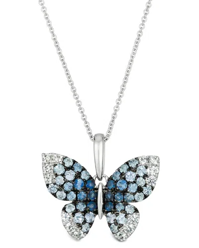 Le Vian Denim Ombre (7/8 Ct. T.w.) & White Sapphire (1/3 Ct. T.w.) Butterfly Pendant Necklace In 14k White G In Metallic