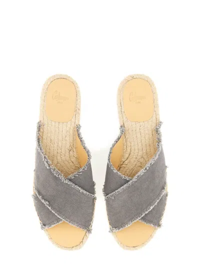 Castaã±er Palmera Cross Strap Frayed Edges Sandals In Gray