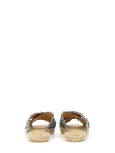 Castaã±er Palmera Cross Strap Frayed Edges Sandals In Gray