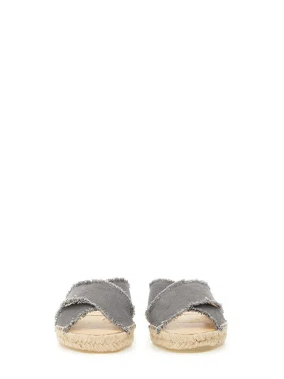 Castaã±er Palmera Cross Strap Frayed Edges Sandals In Gray