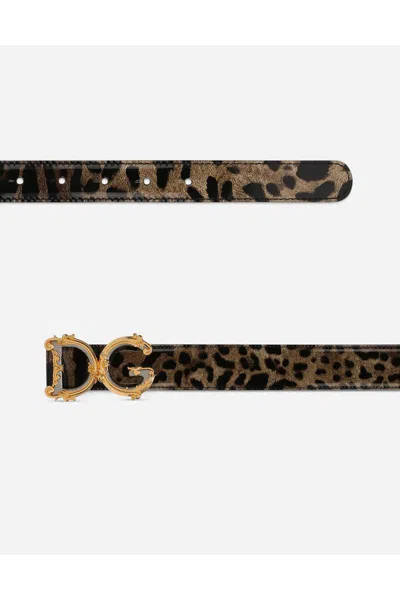 Dolce & Gabbana Barocco Leather Belt Gold-tone Buckle In Brown
