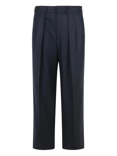 Tom Ford Wool Trousers With Pleated Front And Pinstripe Pattern In Blue