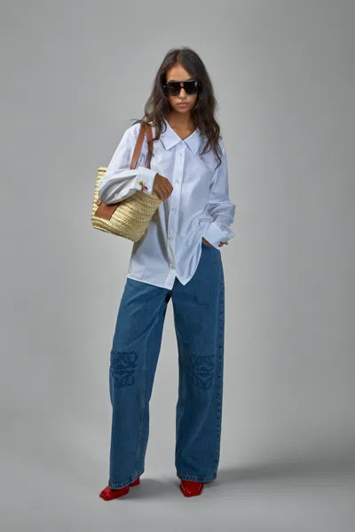 Loewe Baggy Jeans With Wide Leg And Anagram Cut-outs In Blue
