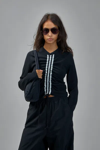 Y-3 Contrasting Striped Long-sleeve Top With Drawstring Hem In Black