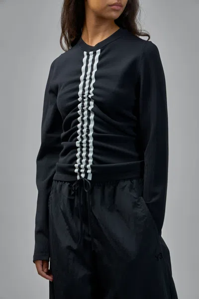 Y-3 Contrasting Striped Long-sleeve Top With Drawstring Hem In Black