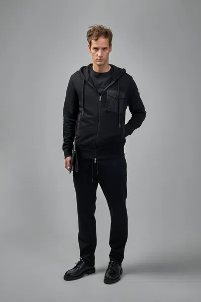 Moncler Hooded Drawstring Cardigan Chest Pocket In Black
