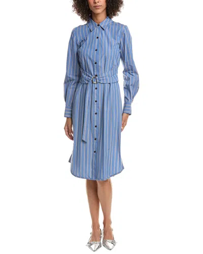 Derek Lam 10 Crosby Veronica Belted Striped Cotton-poplin Midi Shirt Dress In Blue