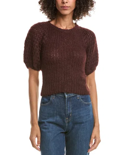 Saltwater Luxe Open Knit Puff Sleeve Wool-blend Sweater In Brown