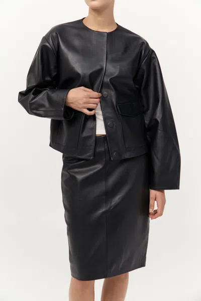 St Agni Utility Cocoon Leather Bomber In Black