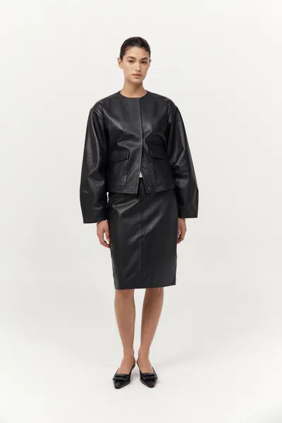 St Agni Utility Cocoon Leather Bomber In Black