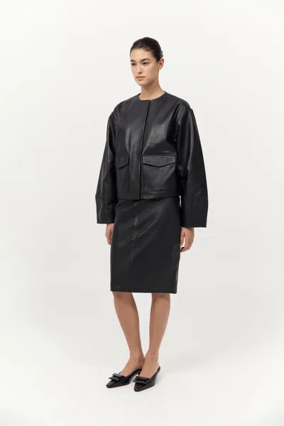 St Agni Utility Cocoon Leather Bomber In Black