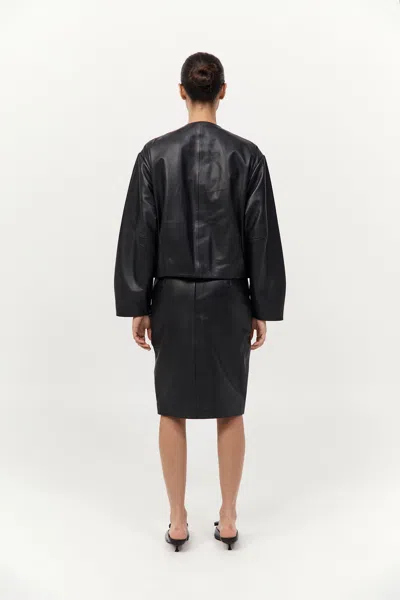 St Agni Utility Cocoon Leather Bomber In Black