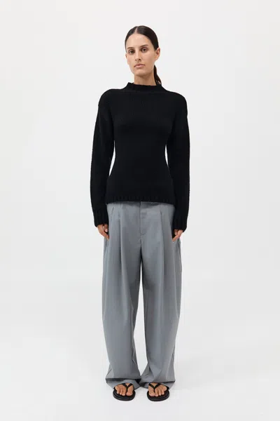 St Agni Wool Cashmere Blend Tie Back Jumper In Black