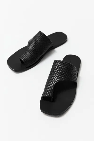 St Agni Woven Abstract Slide Sandal In Black In Black