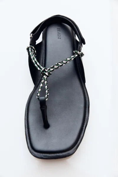 St Agni Woven Rope Leather Sandals In Green