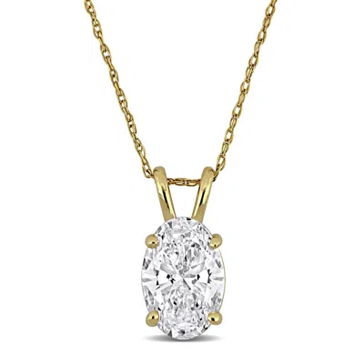 Created Forever 2ct Tw Oval-cut Lab Grown Diamond Solitaire Pendant With Chain In 14k Yellow Gold -  In Gold