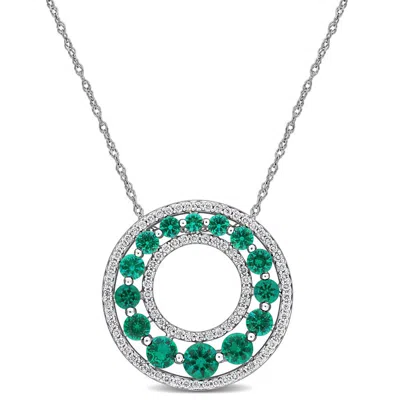 Created Forever 1 4/5ct Tgw Created Blue Sapphire And 1/3ct Tw Lab Grown Diamond Circle Pendant With In Metallic