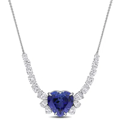 Created Forever 12 3/8ct Tgw Created Blue Saphire And 3 1/7ct Tw Lab Grown Diamond Necklace In 14k W In Blue