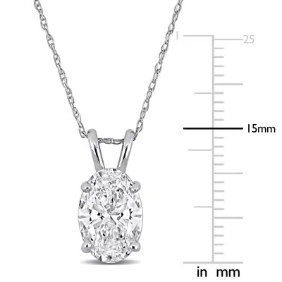 Created Forever 2ct Tw Oval-cut Lab Grown Diamond Solitaire Pendant With Chain In 14k White Gold - 1 In Metallic