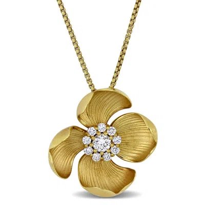 Created Forever 3/5ct Tw Lab Grown Diamond Flower Pendant With Chain In Yellow Plated Sterling Silve In Gold