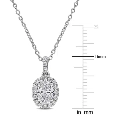 Created Forever 1ct Tgw Oval And Round-cut Lab Grown Diamond Halo Pendant With Chain In Sterling Sil In Metallic